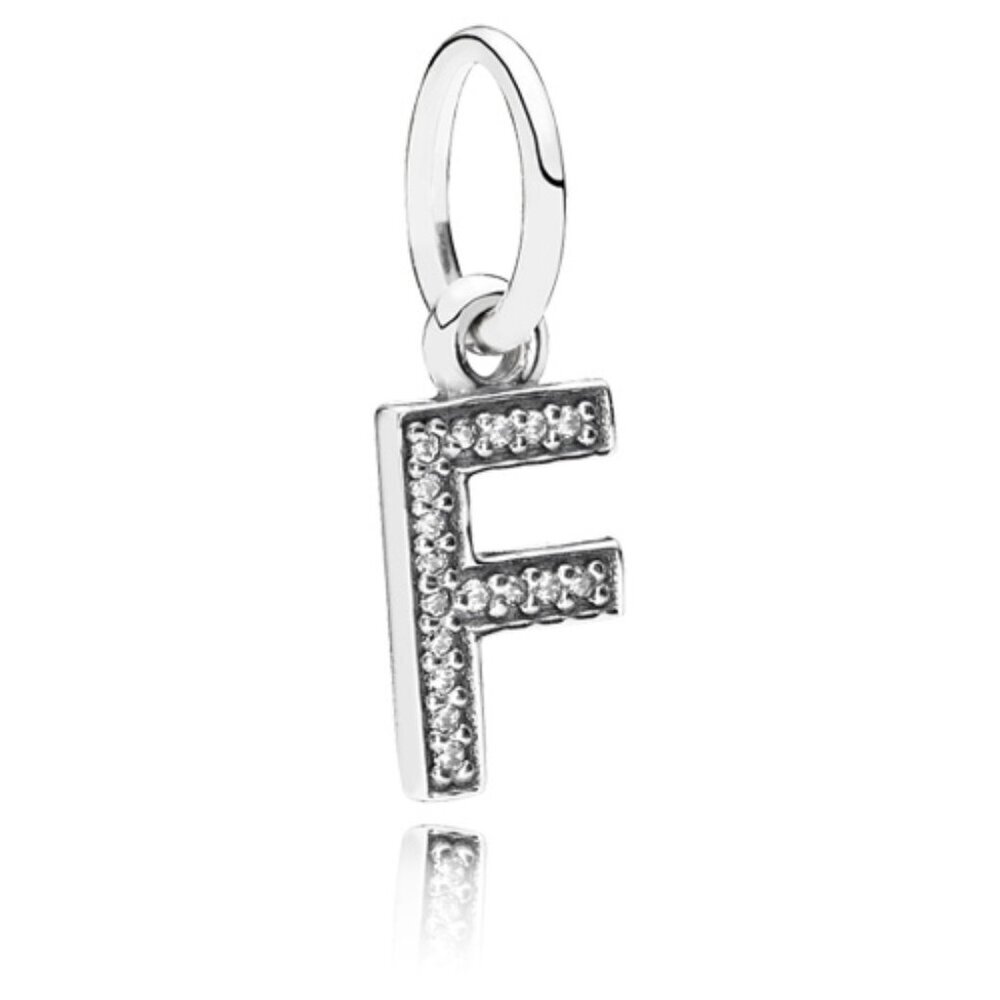 PANDORA Letter F Dangle with Zirconia Authentic Charm Pendant Silver Zirconia